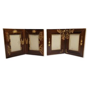 Vintage Bamboo Frame Set Brown Two Piece Handmade Standing Picture Frames